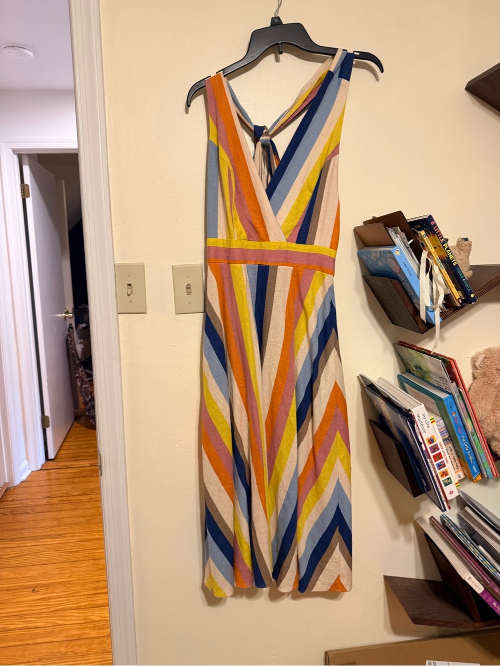 Sleeveless V-Neck Striped Midi Dress in Multicolor from a local boutique